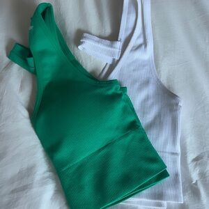 90 Degree By Reflex Green and White Ribbed Tank Tops